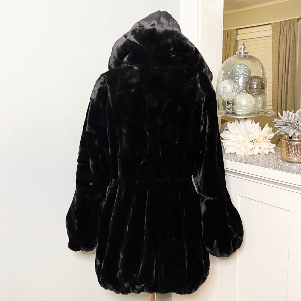 Fabulous Furs Black Hooded Sheared Faux Fur Beaver Anorak Winter Coat Size Small - Picture 10 of 16